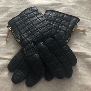 Black Kate Spade Leather Bow Tie Gloves 7.5